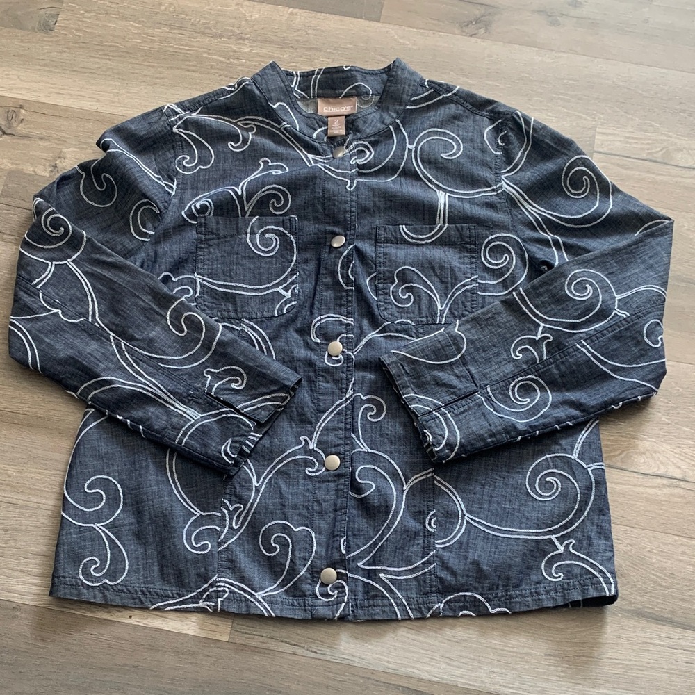 Chico's Navy and White Swirl Jacket
